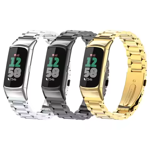 Suitable for Fitbit Charge 5/6 metal strap solid three bead stainless steel strap for Fitbit Charge 