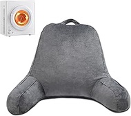 FZZOR Reading Pillow for Sitting in Bed Adult Kids Standard Size with Arms and Side Pocket, Shredded Memory Foam Back Support Rest Pillows for Sitting Up in Bed, Grey Bedrest Chair Pillow