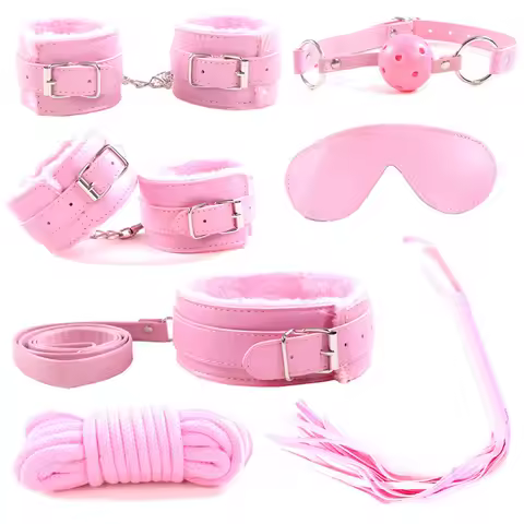 Exotic Adult Bondage Restraint Set Leather Handcuffs Whip Gag Nipple Clamps BDSM Toys for Couples
