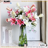 ALMA Artificial Flowers, 3Heads PU Lily Flowers, Exquisite Washable Simple Realistic Fake Flowers