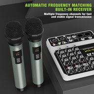 4-Channel Audio Mixer Console with  Wireless Microphone Kit Bluetooth USB Audio Interfacefor DJ Kara