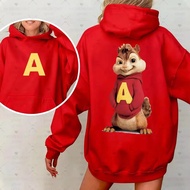 Soft Comfortable Alvin and the Chipmunks Cartoon Hoodie Ladies Front Back Print Sweatshirt Casual Fa