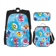 Baby Shark 3in1 Cartoon School bag + Pencil case + Lunch bag combination Fashion Backpack