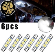6pcs White 3SMD 6641 6614F LED Bulb Sun Visor Makeup  Mirror Light Vibration Resistance 29mm LED Typ