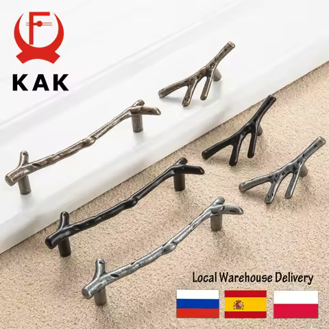 KAK 10pcs Tree Branch Furniture Handle 96mm 128mm Black Silver Bronze Kitchen Cabinet Handles Drawer