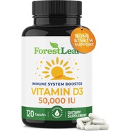 ForestLeaf Vitamin D3 50000 IU - 120 Capsules Bone Health and Immune Support - Small Easy to Swallow