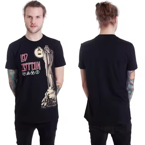 Hermit Led Zeppelin Band T-Shirt Cotton Graphic Tee Men Women Summer Streetwear