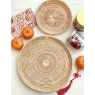 Vintage round rattan plate jewelry basket woven tray utensil display wall decor coaster Pinggan anya