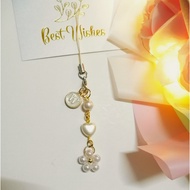 Lovely Phone Charm & Strap - Pearls, Flowers, Love + Custom Initial Letter