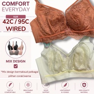 42C Besi Bra Cotton Span Lembut Wired Lace Bra