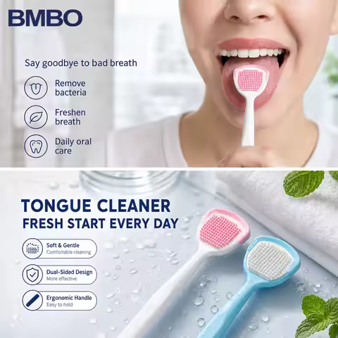 Tongue Brush Gentle Silicone Tongue Scraper Double‑Sided Reusable Tongue Cleaner Bad Breath Remover 