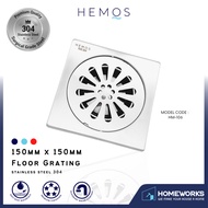 HEMOS 150x150MM 6" SUS 304 FLOOR TRAP GRATING WATER DRAIN PENUTUP LUBANG LANTAI BILIK AIR HM-106