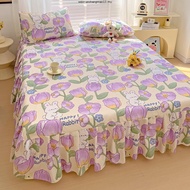【ready stock】Princess Style Bed skirt/Washed Cotton Bedsheet/COTTON CADAR BEDSHEET ONLY KUN CADAR MU