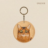 EMJOUR Double-Sided Embroidered Charm-Somalia Cat | Pet Souvenir Gift Key Ring Bag Accessories Decor