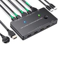 USB-C/USB-C) KVM 4K Switch 2 in 1 Out Black ABS Supports PD Charging 2 Computers Share Keyboard, Mouse, Printer and Monitor