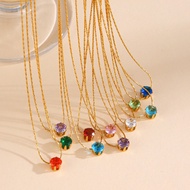 Titanium Steel 6-claw Birthstone Necklace Colorful Zircon Necklace