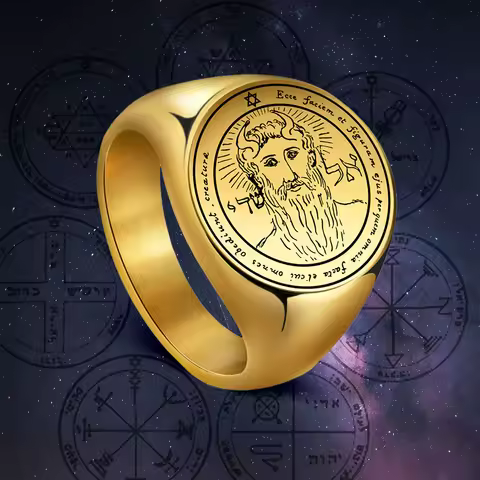 EUEAVAN Stainless Steel Key of Solomon Seal Rings Gold Color The First Pentacle of Sun Men Ring Weal