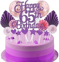 Jxuzh Cake Decoration 65th Birthday Purple Pink Boy Girl Happy Birthday 65th Glitter Cake Topper 65t