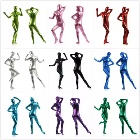 Gesikai Unisex Shiny Metallic Zentai Suits Lady's Adult Shiny Full Bodysuit Shiny zentai Bodysuit Ha