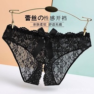 Langkang Terbuka Seluar Dalam Nipis Pinggang Rendah Seksi Plus Saiz Lace Mesh untuk Wanita