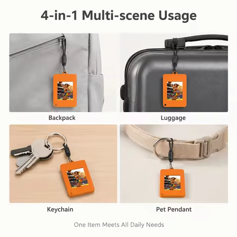 4 In 1 Multifunctional E-Ink Photo Pendant Backpack Charm Luggage Tag Keychain Pet Collar Ornament A