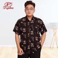 Áo sơ mi đại gia dáng rộng, vạt ngang, tay ngắn, họa tiết dân gian, chất vải siêu mát mẻ, big size 1