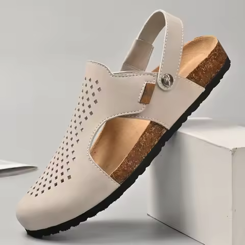 2024 Men Genuine Leather Shoes Men's Sandals Durable Handmade Stitching Close Toe Non Slip Shoes For