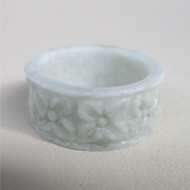 Burmese Jade Ring Jadeite type A Inner Size 22.1mm Or No. 67-69 Width 12.6mm Carved With Floral Patt