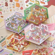Journamm 2sheets DIY 3D House Sticker Kit 3D Cartoon Scene Miniature Stickers for Creative Decoratio