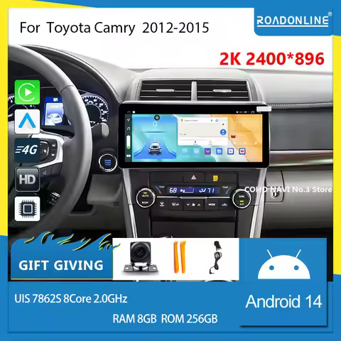 COHO ForToyota Camry 2013-2015 Android 14 12.3inch 2400*896 2K screen QLED 8Core 8+256G Car Multimed
