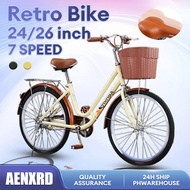 【2026 New】AENXRD Women's Bicycle 24/26 Inch Bike Ladies Cycling Bike with Free Front Basket