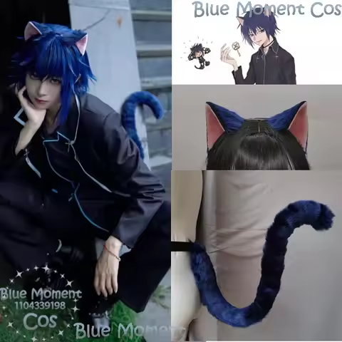 Tsukiyomi Ikuto Anime Shugo Chara Cosplay Prop Blue Cat Animal Ears Tail Set Furry Men Halloween Par