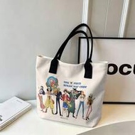 1 ชิ้น One Piece Straw Hat Crew Full Team Canvas Tote Bag, White Shoulder Bag For Daily Use
