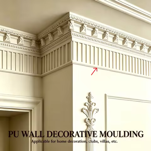 6 Pcs PU Cornice Molding Faux Gypsum Ceiling Border Trim Light‑Weight Polyurethane Ceiling Corner Mo