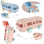 Bus Shaped Water Bottle with Strap Creative Bus Bottle Cup with Cleaning Brush Leakproof Cute Toy Bu