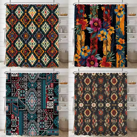 Colorful Bohemian style Flower Print Shower Curtain Boho Floral Waterproof Morden Bathroom Bathtub C