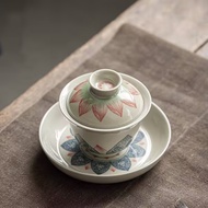 Lotus Sancai Gaiwan Blue White Teacup Large Ceramic Kung Fu Tea Set Retro High-End Single Tea Bowl 6