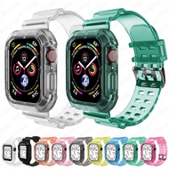 Newest Clear Band + Case For iWatch Series 7/6/SE/5/4/3/2/1 Transparent strap for iWatch 45mm 41mm 44mm 40mm 42mm 38mm