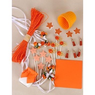 橙色婚禮甜品臺裝飾橘色蛋糕插件插牌布丁杯封口紙布置棒棒糖棍子
