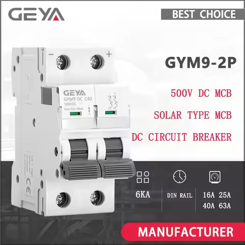 2P DC MCB 6KA 500V Mini Circuit Breaker for PV System DC 16A 25A 40A 63A Solar Breaker GEYA
