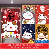 Japanese Style Lucky Cat Printed Door Curtain Partition Kitchen Doorway Decorative Drapes Cafe Resta