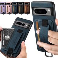Luxury Business Wrist Strap Leather Wallet Case for Google PIXEL 9 10 Pro 8 7 6 Pro Card Holder Back