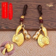 Rotating car key chain lock for 12 zodiac signs, hundred blessings, golden ax with auspicious meanin