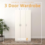 【DEFECT ITEM】3 Door Wardrobe White Almari Baju 3 pintu Almari Pakaian 3ft Kabinet Baju Solid Wood Storage 6001