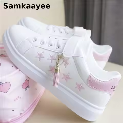 Size 33-40 Womens Flats Shoes Spring Autumn Female Leather Sneakers Ladies Fringe Star Lace-Up Casua