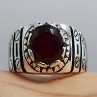 男款鴿血紅紅寶石戒指 純天然紅寶石 925 純銀戒台