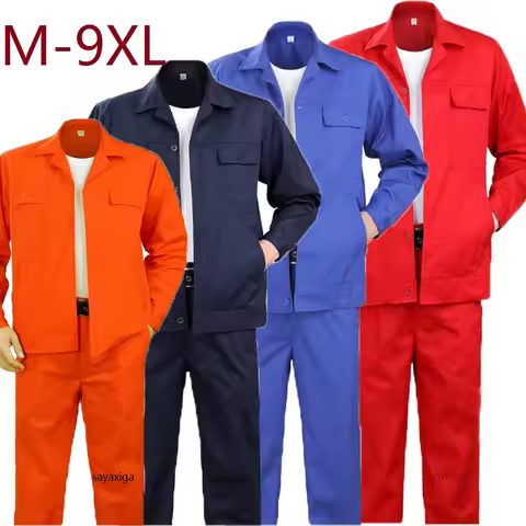 M-8XL 9XL Summer Work Clothes set Mechanics Uniforms Men's Set Wear Resistant Oversized Repair Const