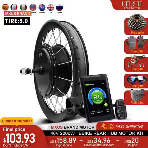 MXUS Electric Bike Conversion Kit 48V 2000W 3.0Tire Brushless Rear Hub Motor Wheel For Ebike Convers
