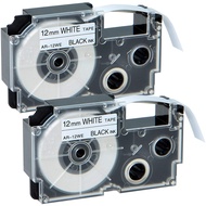 2 Pack XR-12WE XR12WE Label Maker Tape Compatible with CASIO Ez-Label Printers KL100 KL120 KL60 Blac