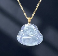 玻璃種藍水翡翠佛公彌勒佛項鍊 18K金墜頭 | 天然翡翠A貨 | 送禮